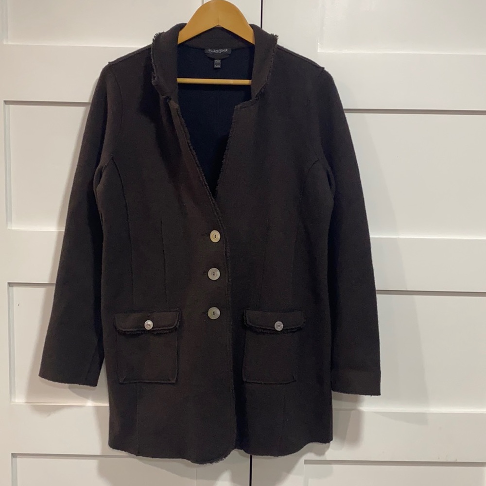 Eileen Fisher Petite Large Merino Wool Jacket - Chocolate Brown
